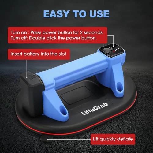 Vista 5 de Ventosa eléctrica con capacidad de carga máxima de 551 libras, base de 10 pulgadas con pantalla LED para succión Batería de 2000 mAh Carga tipo C