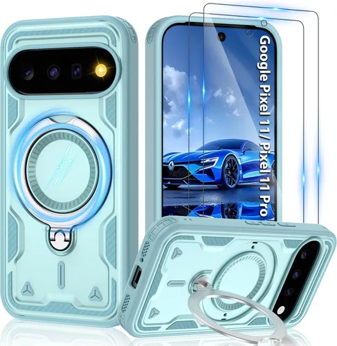 Vista 117 de Gritup fro Funda para Google Pixel 9A, funda protectora magnética de grado militar compatible con Mag-Safe, 2 protectores de pantalla HD, soporte