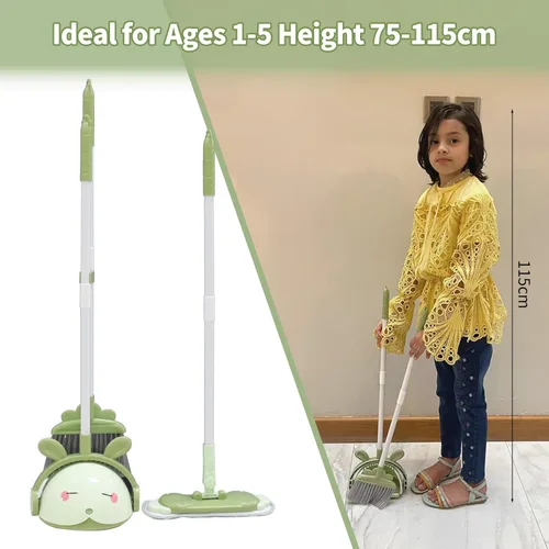 Vista 7 de Midoneat Juego de juguetes de limpieza para niños, mini escoba, trapeador y recogedor, juego de ayuda para la limpieza del hogar, juego de juego