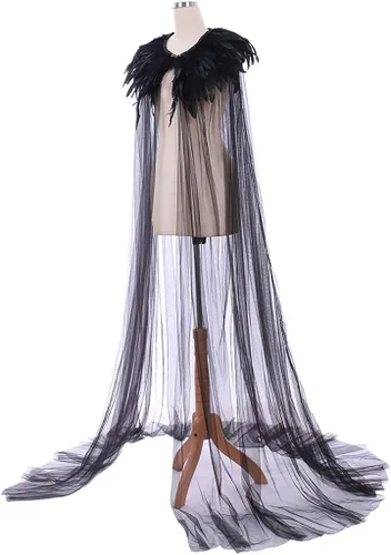 Vista 3 de Capa para cosplay de Evil Queen súper villano capa steampunk cuello de plumas