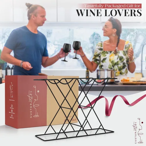 Vista 6 de Gusto Nostro Estantes de vino pequeños para 8 botellas y 4 vasos, estante de vino para encimera con soporte para vidrio, moderno estante de vino