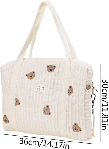 Vista 4 de Bolsa de pañales de algodón para bebé, bolsa de pañales de gran capacidad, bolsa de almacenamiento para cochecito de bebé, bolsa de almacenamiento