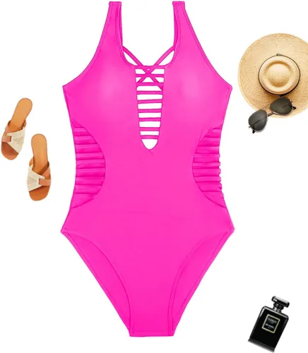 Vista 6 de Aqua Eve - Traje de baño de una pieza para mujer, escote en V profundo y cortes
