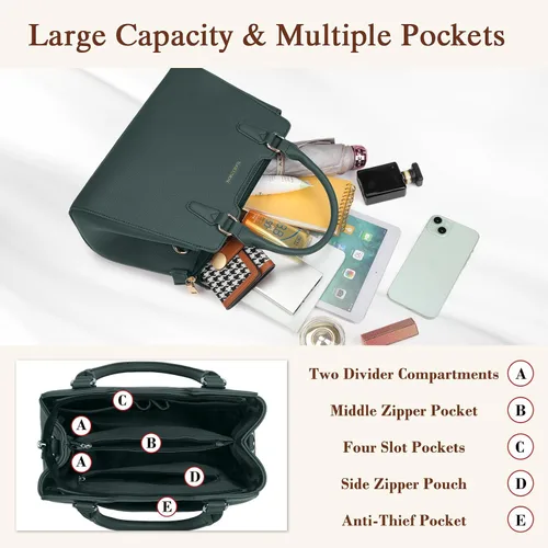 Vista 4 de IGOLUMON Bolso de mujer con asa superior de cuero vegano sintético Satchel Monedero para mujer Bolso de mano de diseñador con lindo pompón