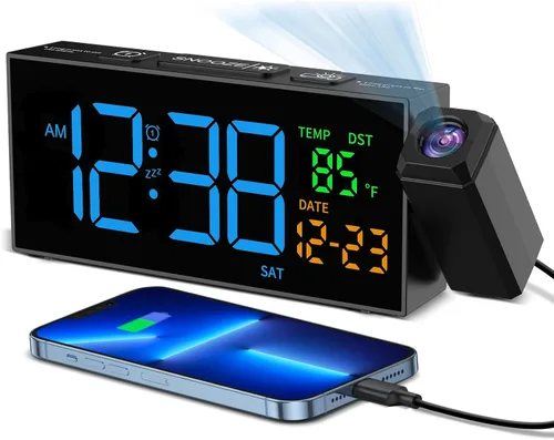 Vista 10 de Netzu Reloj de proyección para techo de dormitorio, despertador, color Blanco y RGB