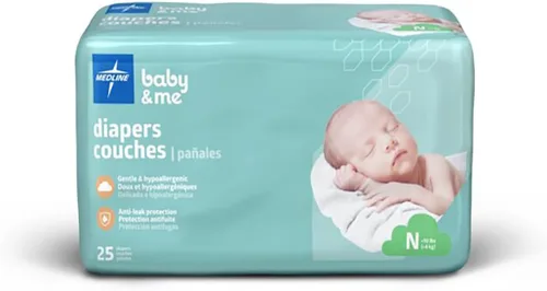 Vista 7 de Medline Pañales desechables para bebé, talla 1 (8-14 libras), caja de 200
