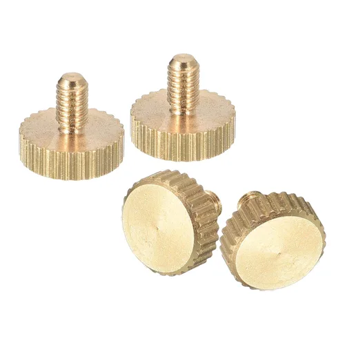 Vista 11 de uxcell Tornillos moleteados M3x4mm, 4 piezas de cabeza moleteada plana totalmente roscados, tornillos de latón para pulgar, pernos de agarre Fully
