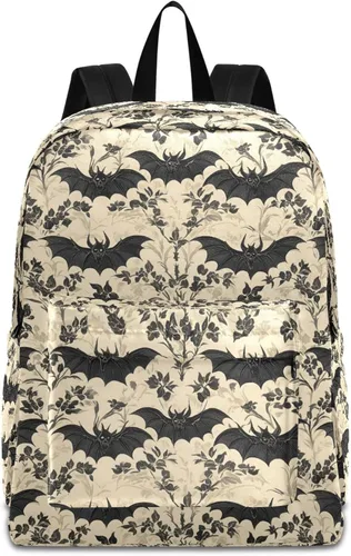 Vista 23 de MNSRUU Mochila para estudiantes para la escuela, Halloween, mochila luminosa de murciélagos para laptop, mochila estética para niñas, niños, mochila