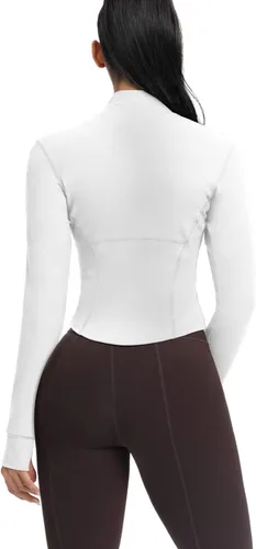 Vista 104 de AVGO Chaquetas de entrenamiento recortadas para mujer, con cremallera, ajustadas, atléticas, con agujeros para el pulgar