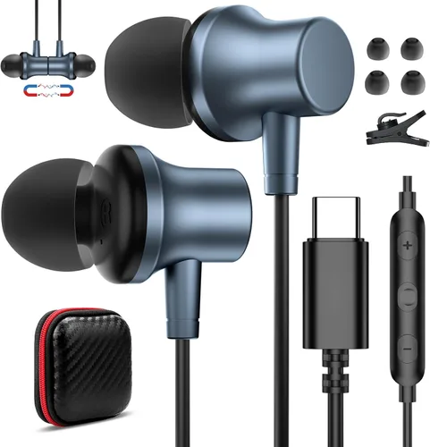 Vista 11 de Auriculares USB C con cable para Samsung S26 Ultra S25 A16 A17 A36 Z Flip plomizo