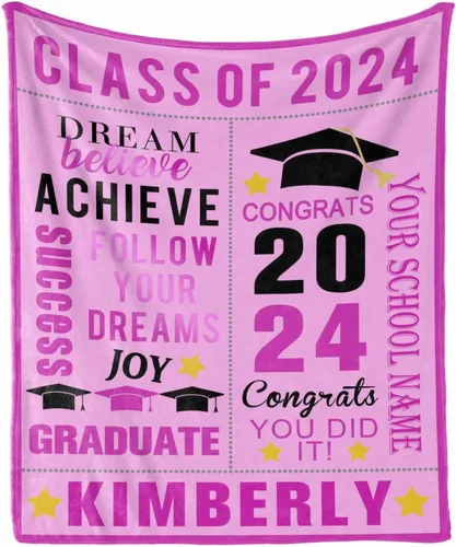 Vista 8 de Manta personalizada con nombre de graduados y escuela para un regalo único, manta personalizada de graduación de clase de 2024, manta suave, 30 x 40