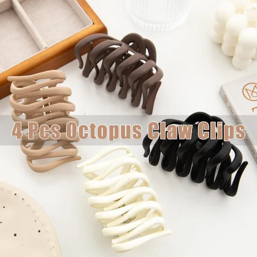 Vista 4 de 4 Piezas Pinzas de Garra de Pulpo Pinzas de Garra para Cabello de Pulpo para Mujeres 3.8" Pinza Grande para Cabello para Mujeres Agarre Fuerte Clip