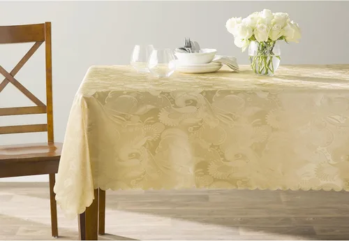 Vista 3 de Violet Linen Mantel con diseño de rosas europeas, 60 pulgadas, dorado