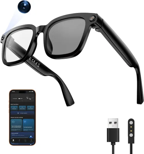 Vista 10 de Lentes inteligentes AI, lentes Bluetooth con traducción en línea de más de 140 idiomas, lentes fotocrómicas, micrófono y altavoces integrados, lente