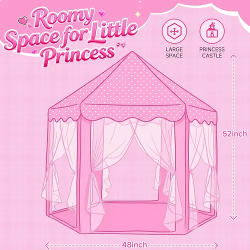 Vista 3 de wilwolfer Tienda de campaña tipo castillo de princesa para niñas, tienda de campaña hexagonal grande para jugar, casa de juegos con luces de Tienda
