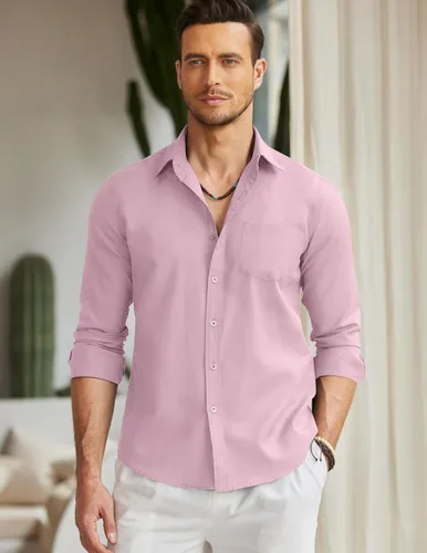 Vista 2 de COOFANDY Camisa de manga larga con botones para hombre, casual, sin doblar, ajuste regular, Oxford