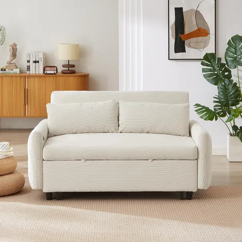 Vista 3 de KLMM Moderno sofá cama extraíble de 57.48 pulgadas, sofá cama convertible con 3 niveles de respaldo ajustable, dos almohadas y puertos USB