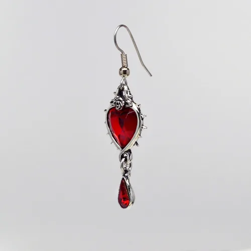 Vista 6 de Pendientes colgantes de corazón rojo con cristales austriacos, espinas y rosas, acabado plateado, Metal