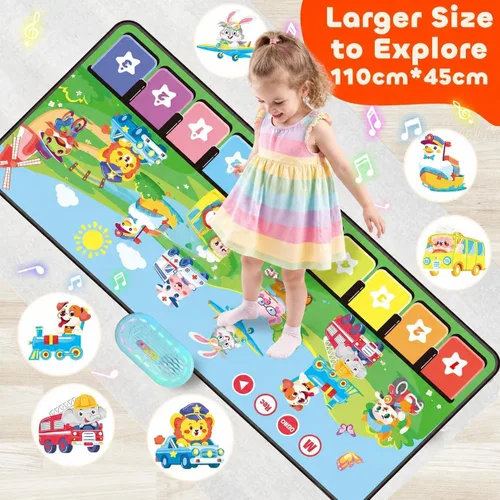 Vista 3 de MOMUSE Tapete Musical de Piano con 80 Sonidos, Manta de Juego Táctil Grande de Animales y Autos, Alfombra Musical para Niños Pequeños de 1-3, Tapete