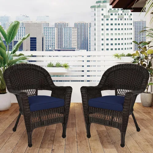 Vista 2 de Jeco Silla de mimbre con cojín azul, juego de 2, expreso Espresso/W00201_2-fs011-cs
