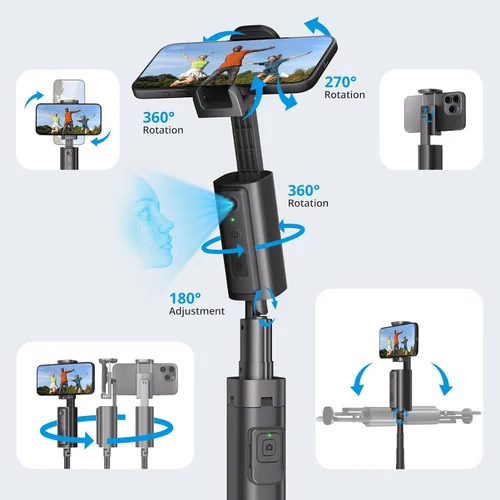 Vista 6 de Fuloview Trípode de seguimiento facial automático, trípode de teléfono de 67 pulgadas para iPhone, rotación de 360° que sigue tu movimiento, control