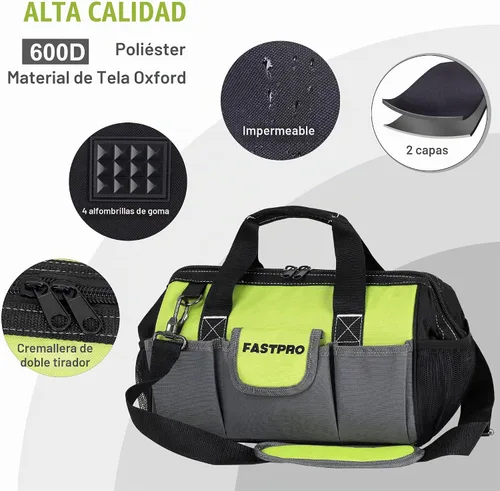 Vista 3 de FASTPRO Bolsas de herramientas de 2 piezas, bolsa de almacenamiento de boca Diseño de boca ancha abierta, múltiples bolsillos, correa acolchada