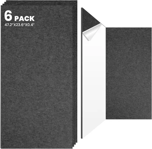 Vista 17 de Paquete de 4 paneles de pared acústicos de doble capa grandes autoadhesivos, 47.2 x 23.6 x 0.71 pulgadas, panel de pared insonorizado, barrera