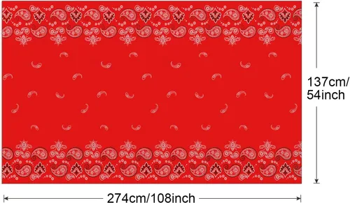 Vista 3 de PHOGARY Mantel de fiesta occidental de 2 piezas, bandana desechable con temática de vaquero, mantel de plástico con estampado de cachemira roja