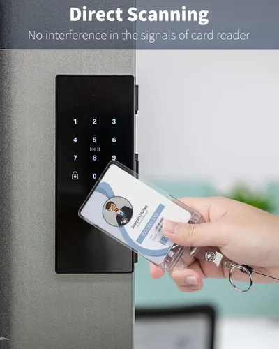 Vista 4 de Pawfly Paquete de 2 portatarjetas de identificación con bloqueo permanente para tarjetas de uso menos frecuente, estuche vertical de plástico duro