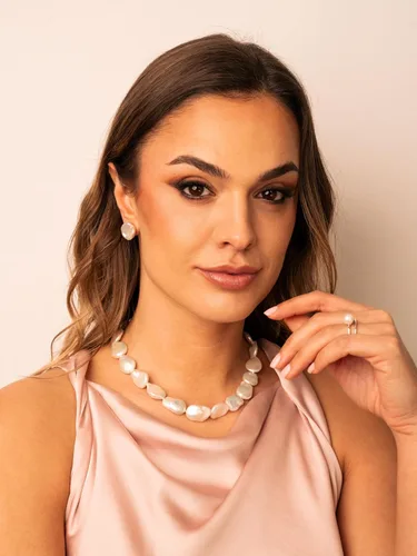 Vista 9 de Secret & You Collar de perlas cultivadas de agua dulce para mujer, forma de moneda barroca de 17.7 in de largo, grandes perlas barrocas