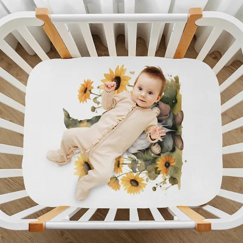 Vista 7 de Fitted Crib Sheets Gnome Sunflowers Mini Crib Sheets for Boy & Girl Toddler Mattress Sheets Playard Sheet 21216174