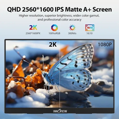 Vista 3 de InnoView Monitor Portátil de 18 Pulgadas 260Hz para Juegos, Monitor Portátil 2K QHD 100% DCI-P3 Gameplus HDR FreeSync para Laptops, Pantalla