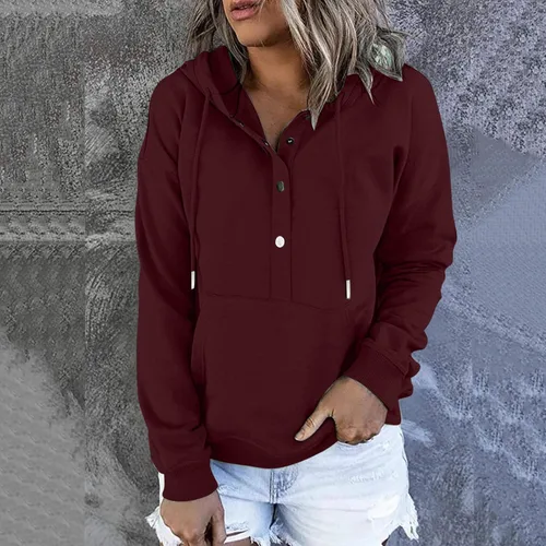 Vista 2 de babysbule Sudaderas con capucha para mujer, a la moda de otoño 2023, sudaderas casuales con cordón y manga larga, sudadera sólida