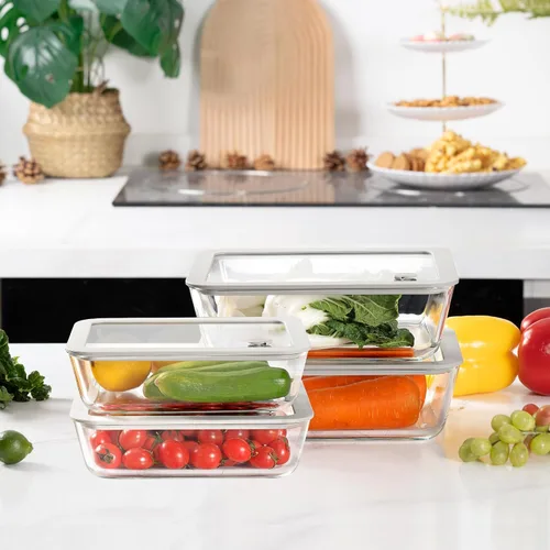 Vista 6 de Contenedores de vidrio para alimentos con tapa de vidrio, juego de recipientes de almacenamiento de alimentos aptos para microondas, 2 paquetes
