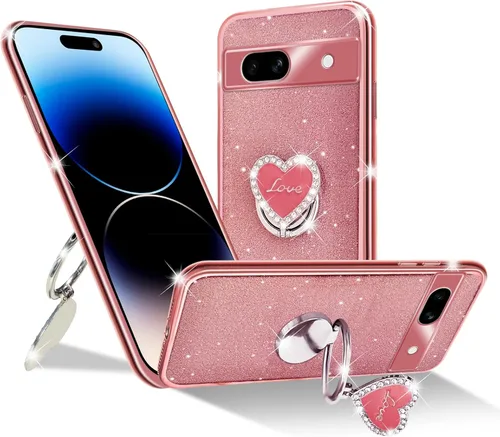 Vista 23 de Funda protectora transparente de 3 capas con anillo bonito soporte, para mujeres y niñas, para Pixel 6 2021 (lavanda)