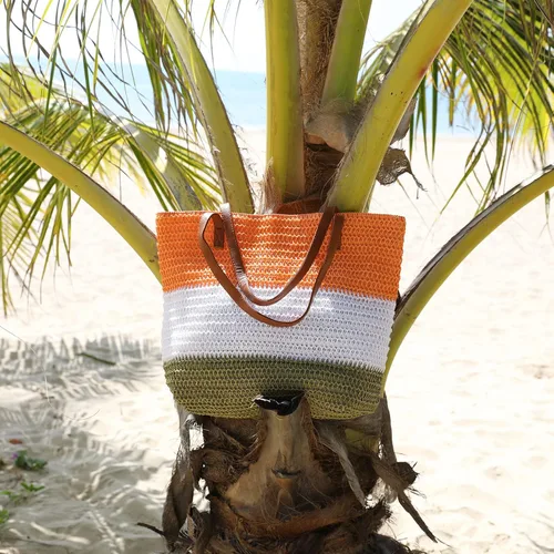 Vista 65 de Bolso grande de paja para mujer, tejido de ratán, bolso de playa de verano, a rayas