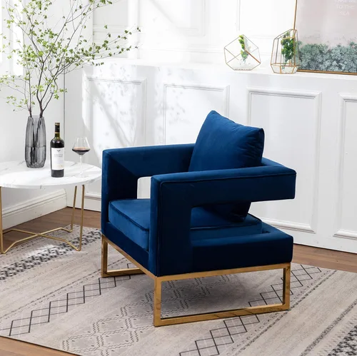 Vista 5 de Roundhill Furniture Lenola - Silla tapizada con brazos, color azul, 29.75 pulgadas de profundidad x 27.5 pulgadas de ancho x 34.5 pulgadas de alto