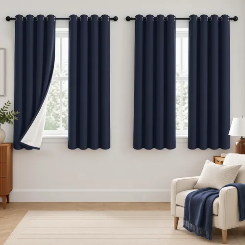 Vista 46 de 2 paneles de cortinas 100% opacas, de peso medio, con aislamiento térmico y ojales para dormitorio, sala de estar, tratamiento de ventana