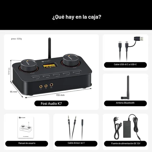 Vista 8 de Fosi Audio K7 DAC Amplificador de Auriculares, Convertidor de Audio Digital a Analógico USB C de Escritorio para Espacio de Trabajo y PC