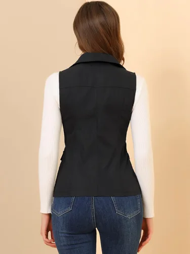 Vista 5 de Allegra K Chaqueta con cremallera y bolsillos para mujer, chaleco sin mangas tipo cargo