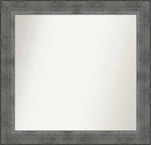 Vista 466 de Amanti Art Espejo de baño plateado para sobre el fregadero, 24 x 24 pulgadas, espejo cuadrado de peltre forjado a medida, marco de madera casual