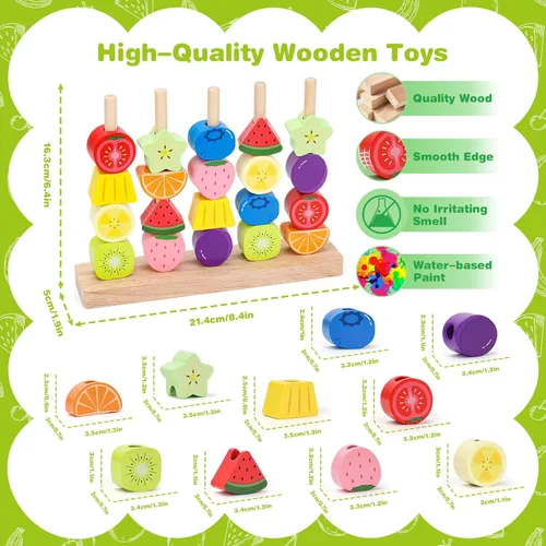 Vista 6 de Appoft Montessori Kit de maestría de cuentas de madera: constructor de habilidades motoras finas para niños pequeños de 2 a 5 años, bloques