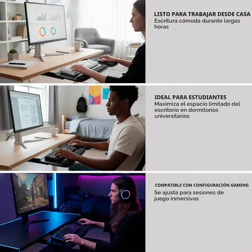 Vista 8 de Mount-It! Bandeja para teclado debajo del escritorio de movimiento completo con soporte para muñeca Plataforma de teclado deslizable ergonómica