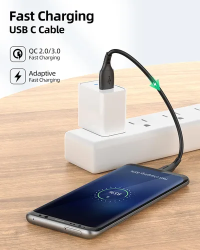 Vista 3 de Cable USB C corto de 1 pie/12 pulgadas, paquete de 5 cables USB a USB C de Negro