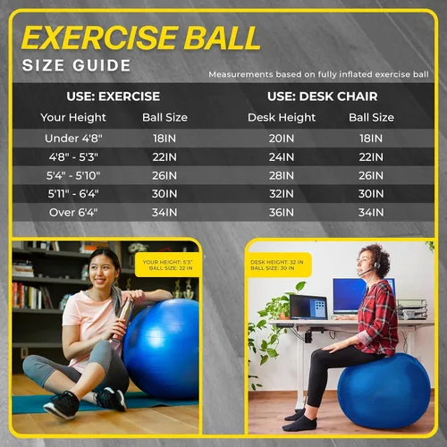 Vista 7 de 26 Inch Exercise Ball, Yoga Ball for Workout, Balance Stability, Fitness Ball for Office, Home, Gym, Balance Balls with Quick Pump