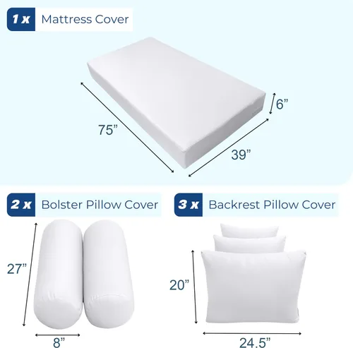 Vista 7 de Prolinemax Funda solamente Sábana bajera ajustable para colchón de sofá cama estilo 3 doble con ribete de contraste para exteriores AD102