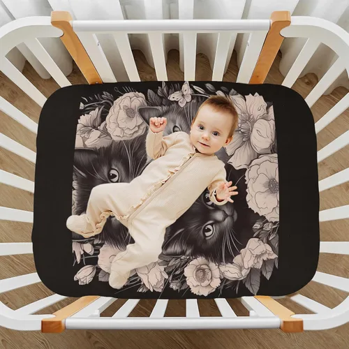 Vista 7 de Sábanas ajustables para cuna, gatos y flores, sábanas para cuna para niño y niña, sábanas de colchón para niños pequeños, sábana de juego 21216489