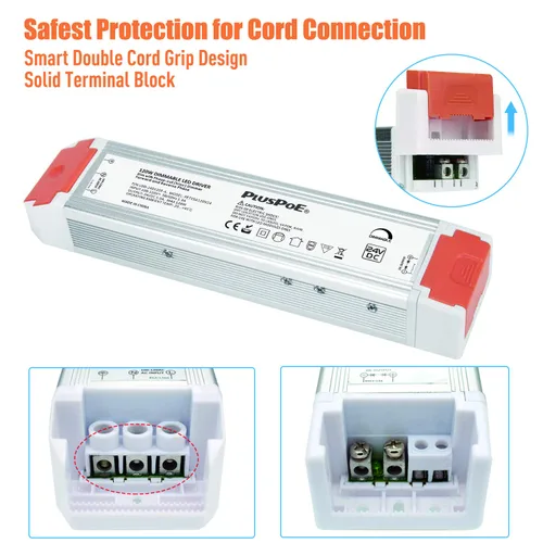 Vista 3 de PLUSPOE Controlador LED regulable de 24 V 120 W, transformador de fuente de alimentación de bajo voltaje de 110 V CA a 24 V CC para tiras de luces