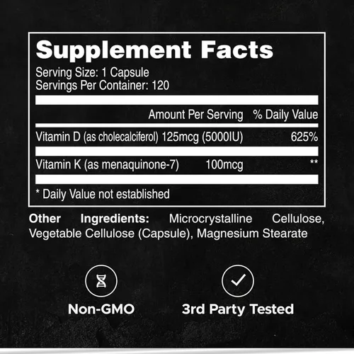 Vista 7 de FITAID Essentials Suplemento de vitamina D3 K2 de 5000 UI, 125mcg D3 + 100mcg K2 MK7, suplementos VIT D3 y K2 de alta absorción para atletas, salud