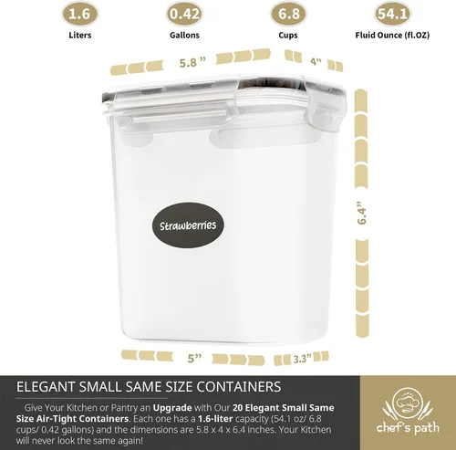 Vista 7 de Chef's Path Recipientes de plástico herméticos para alimentos con tapas - Paquete de 20 (1.6 litros cada uno) - Almacenamiento duradero para cocina